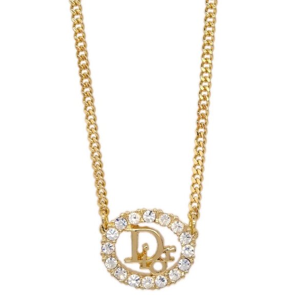 Christian Dior Necklace Pendant Gold Rhinestone - Picture 1 of 4